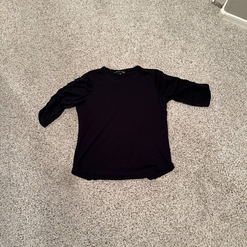 Veronica Beard | Waldorf Ruched-Sleeve T-Shirt | Black | Size: L